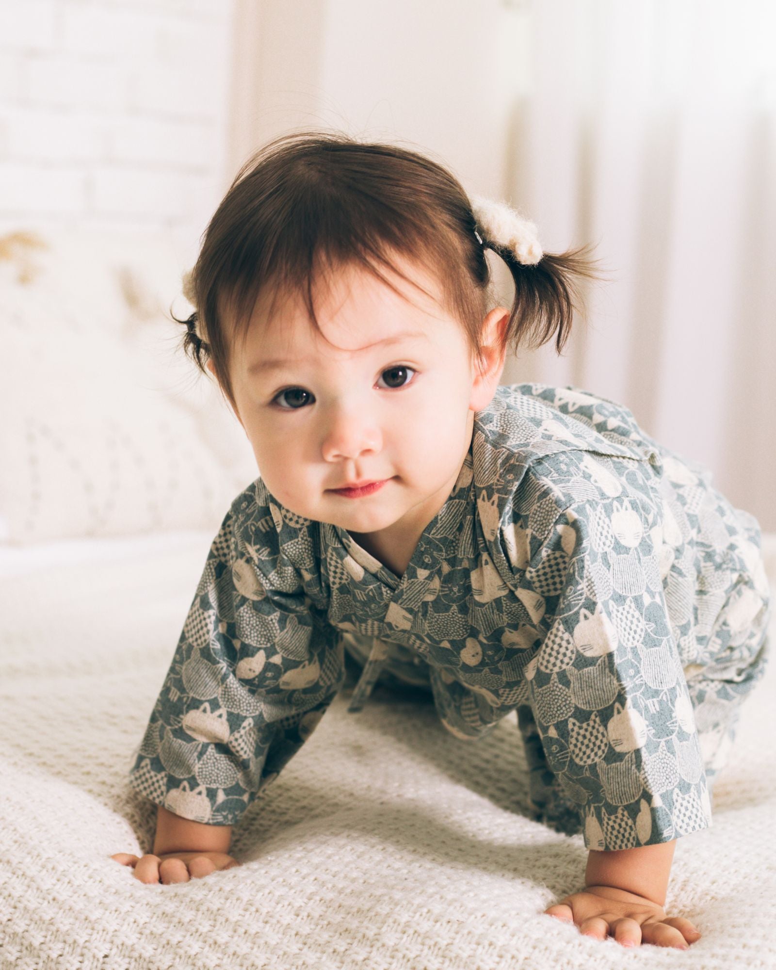 招財貓嬰兒和服 - 翡翠色