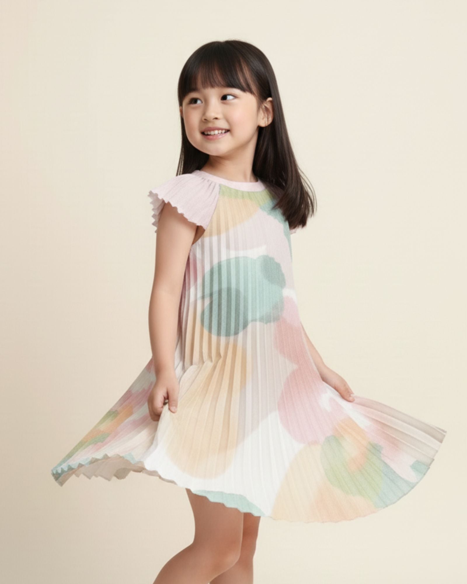 Online-exclusive: Blissful Blooms Butterfly Pleated Girls Dress