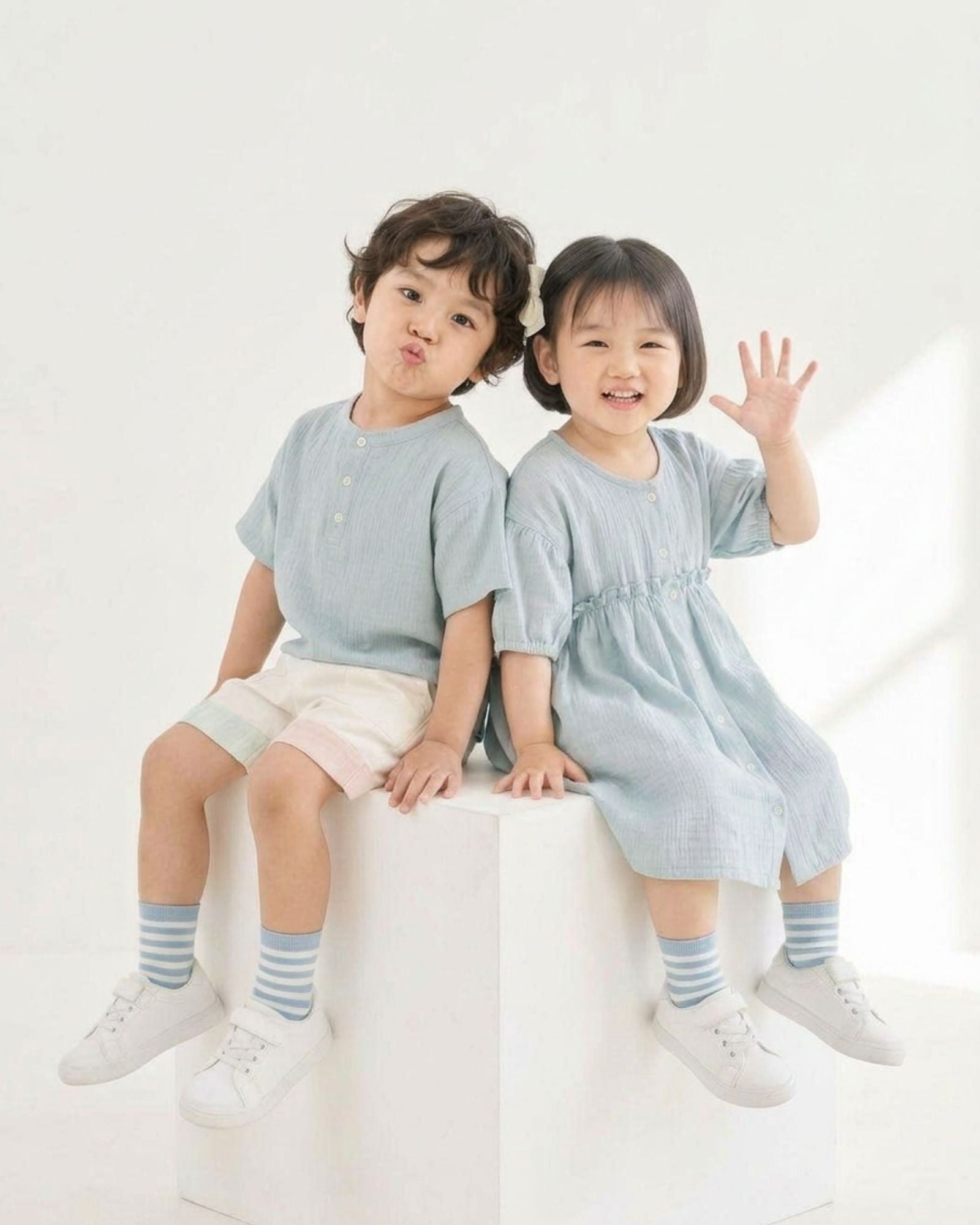 Pre-order: Breeze Reversible Girls Dress - Sky