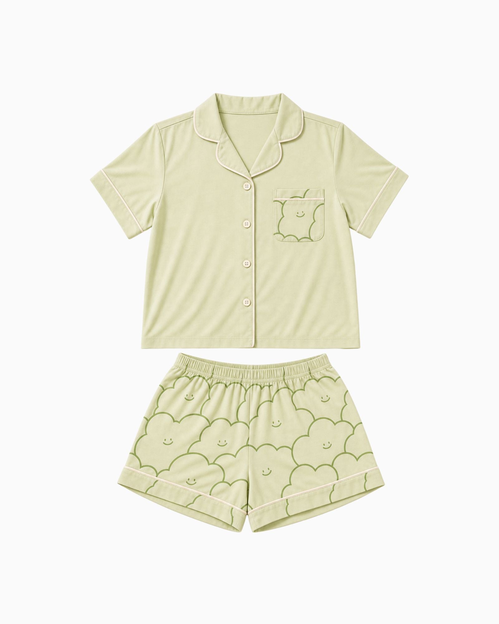 預購:兒童雲朵翻領家居服套裝 - 青檸蘇打