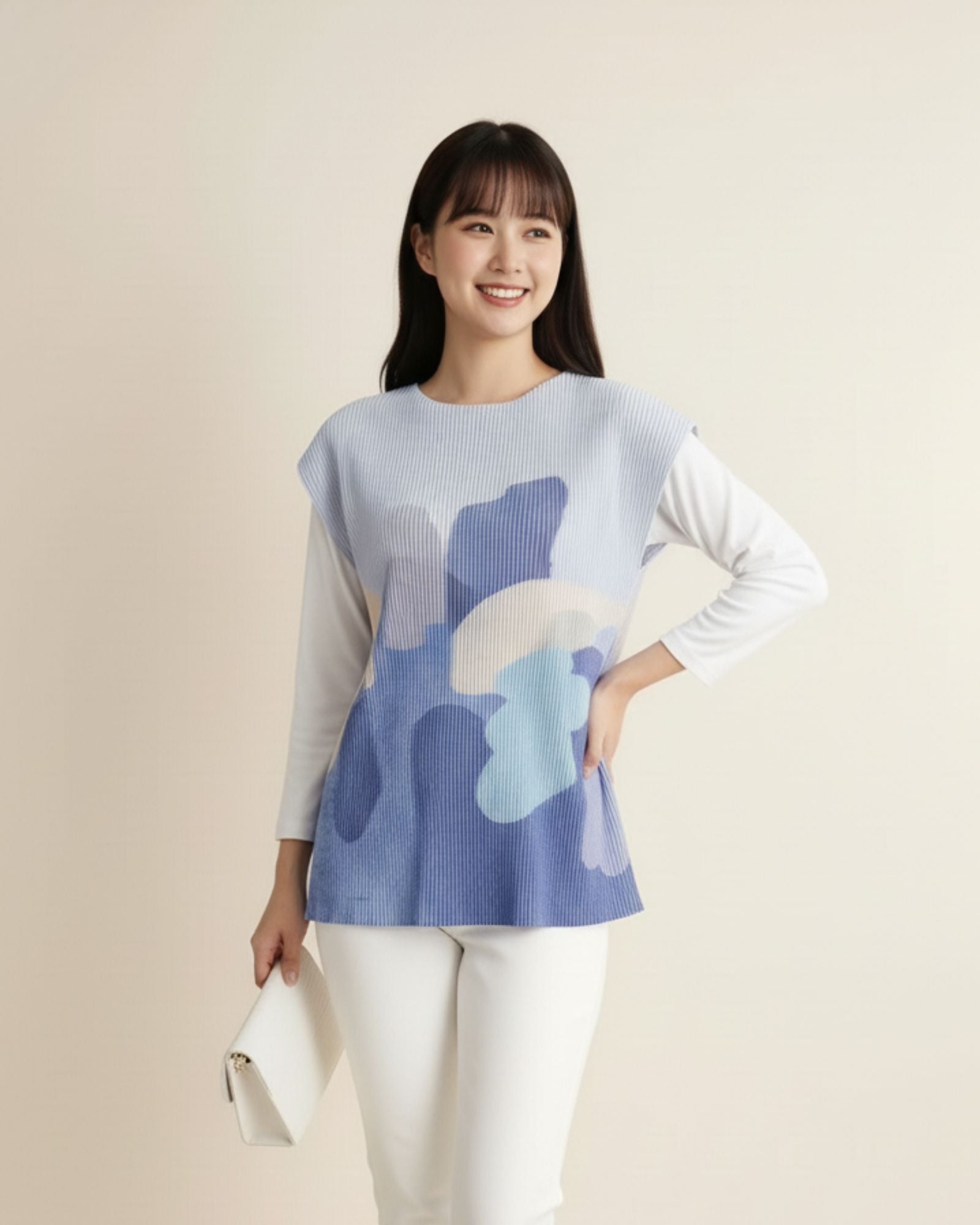 Moonlit Glow Crystal Pleated Top