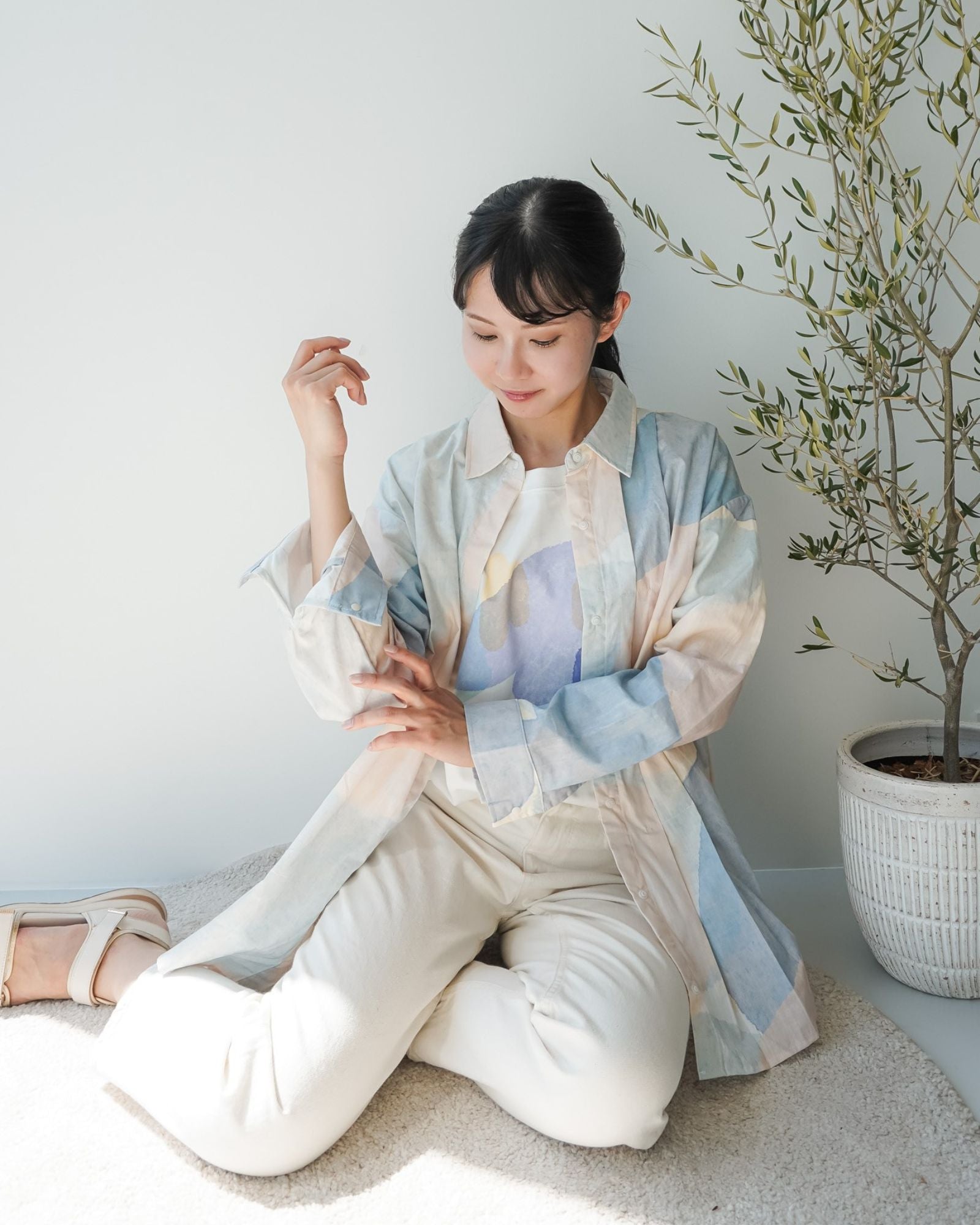 Sunlit Sparks Oversized Moms Collar Shirt