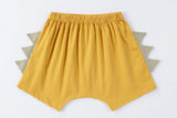 Baby shorts yellow, baby bloomer with dinosaur spikes, for 70-90cm babies, cotton made, over size, loose cut