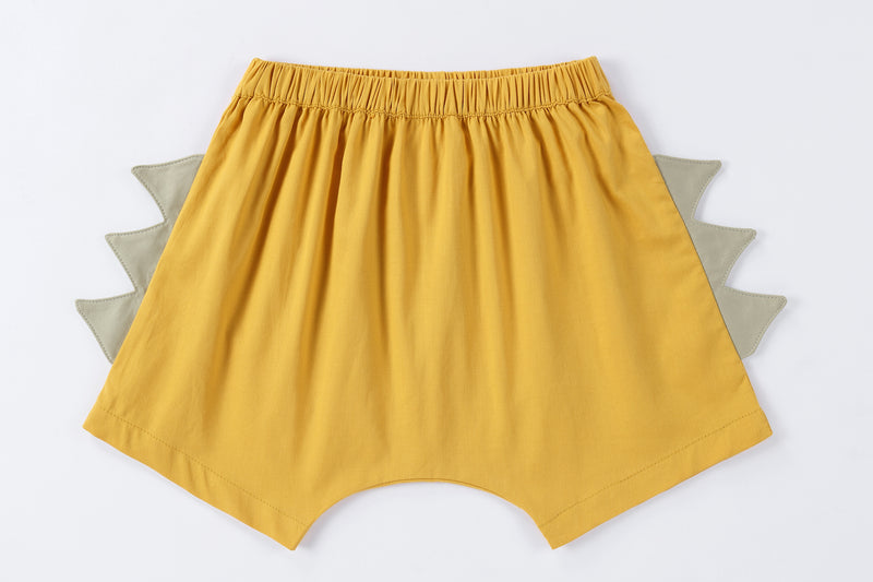 Baby shorts yellow, baby bloomer with dinosaur spikes, for 70-90cm babies, cotton made, over size, loose cut