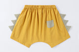 Baby shorts yellow, baby bloomer with dinosaur spikes, for 70-90cm babies, cotton made, over size, loose cut