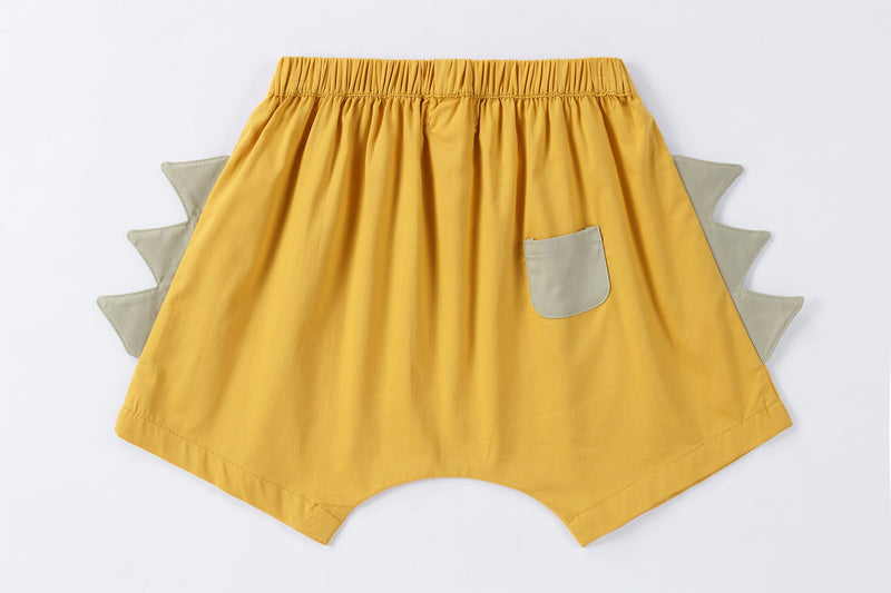 Baby shorts yellow, baby bloomer with dinosaur spikes, for 70-90cm babies, cotton made, over size, loose cut