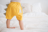 Baby shorts yellow, baby bloomer with dinosaur spikes, for 70-90cm babies, cotton made, over size, loose cut