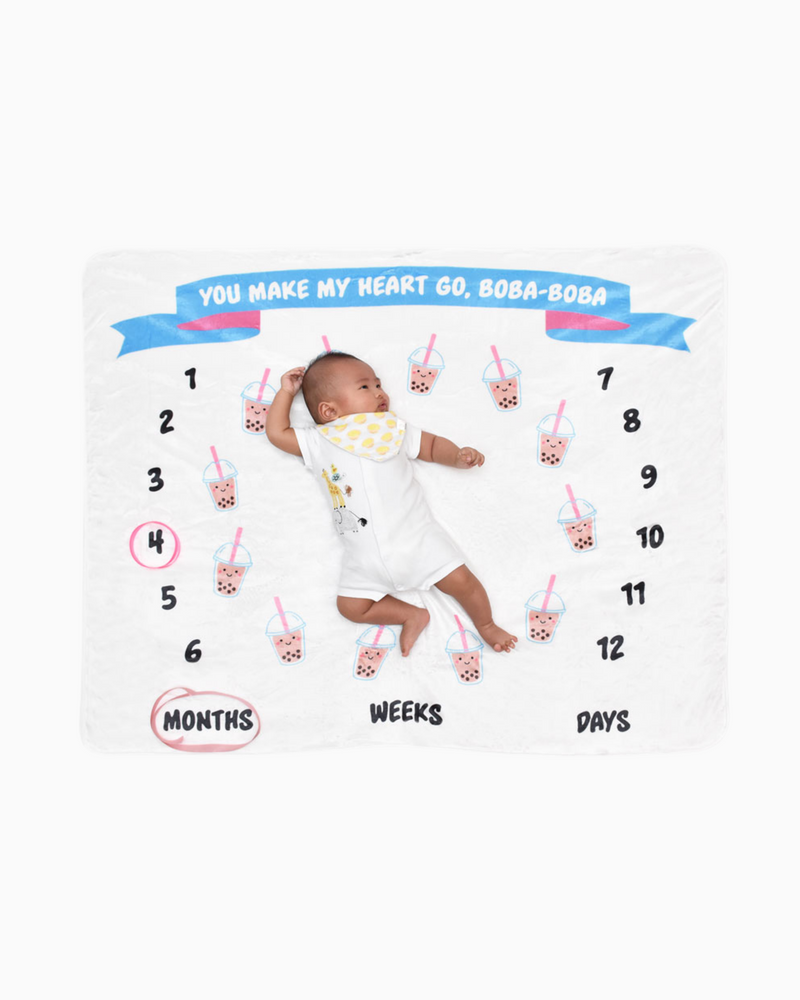 Fleece Milestone Blanket - You Make My Heart Go Boba Boba