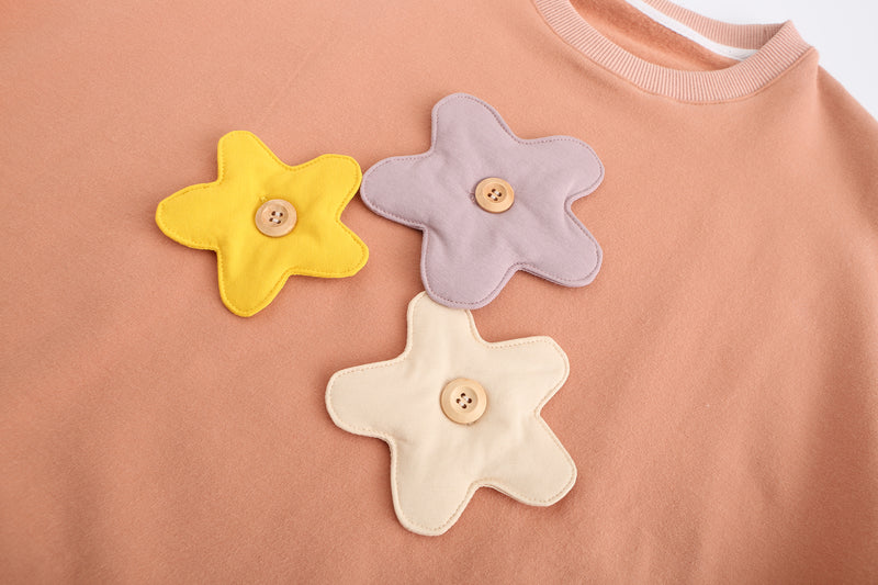 Mom Sweatshirt, Flower buttons, 100% Japanese Cotton