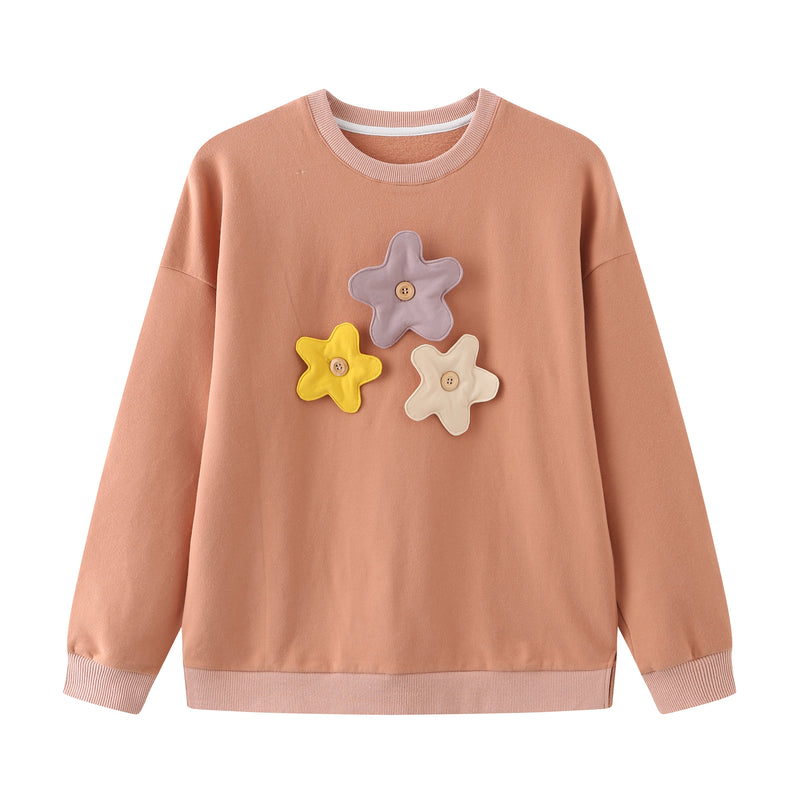 Mom Sweatshirt, Flower buttons, 100% Japanese Cotton